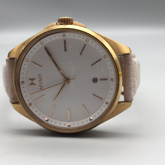 MVMT Coronada Watch Women 36mm Gold Tone Date Pink Leather Band New Battery - Picture 6 of 15